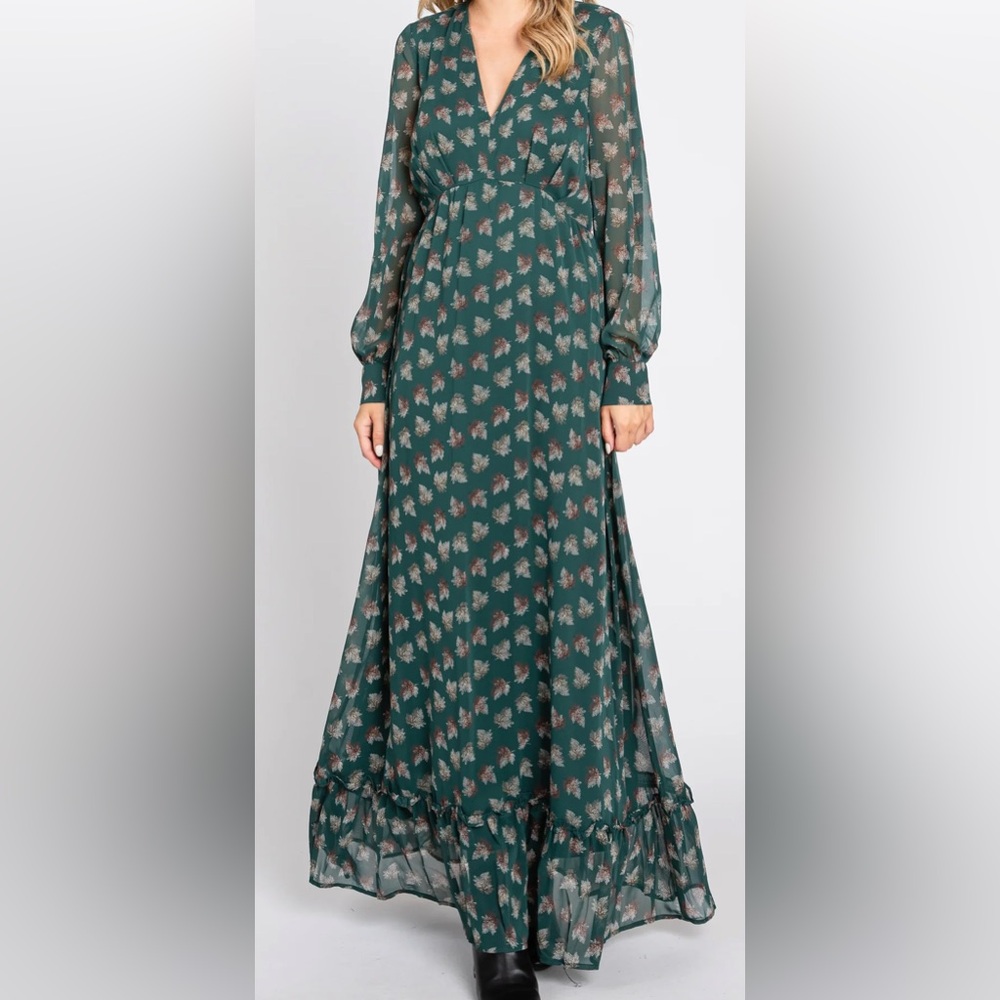 Leaf Print Maxi Dress